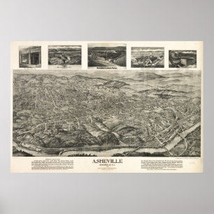 1912 Asheville, NC-fågelöga beskådar den panorama- Poster