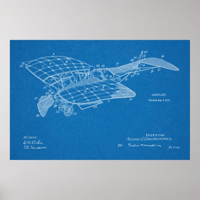 1912 Flygplanspatent Art Teckning Skriv ut Poster (Framsidan)