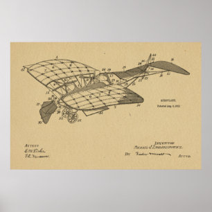 1912 Flygplanspatent Art Teckning Skriv ut Poster