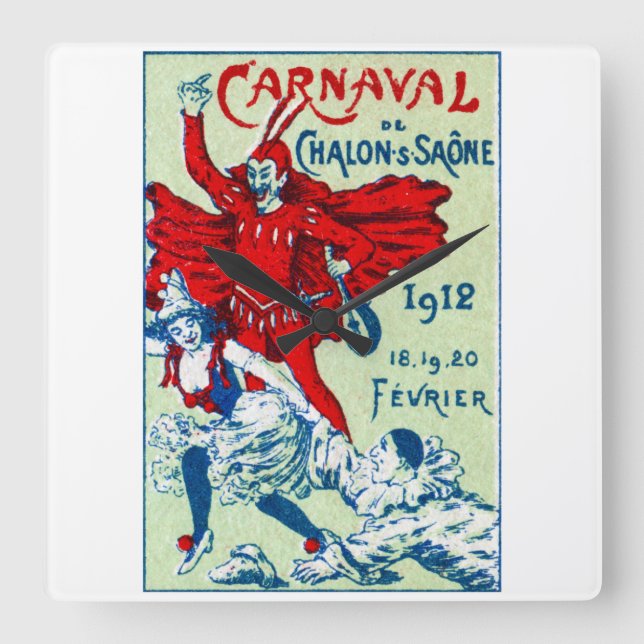 1912 Fransk Carnaval Fyrkantig Klocka (Framsida)