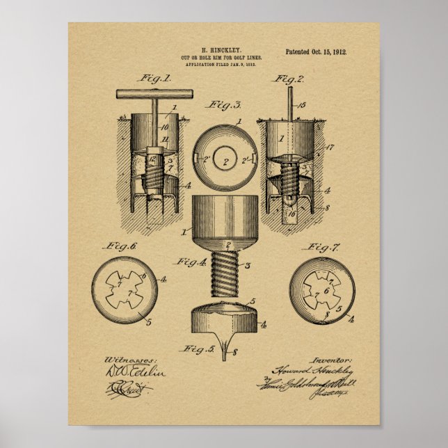1912 Golf Cup Hole Design Patent Art Print Poster (Framsidan)