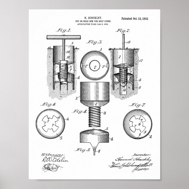 1912 Golf Kopp Design Patent Art Print Poster (Framsidan)