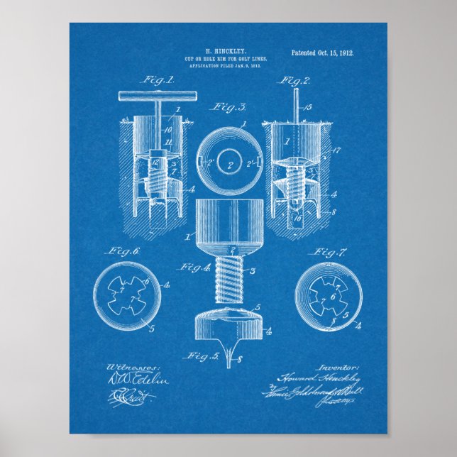 1912 Golf Kopp Design Patent Art Print Poster (Framsidan)