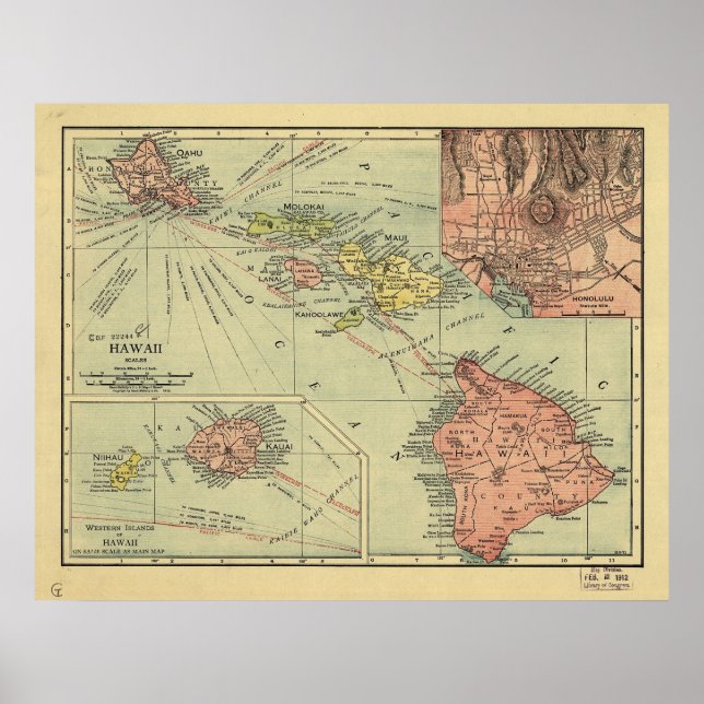 1912 Karta på Hawaiiöarna Poster (Framsidan)