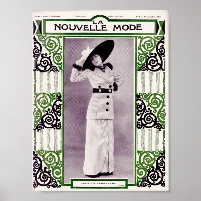 1912 Kvinna i stripe Skirt Kostym Poster (Framsidan)