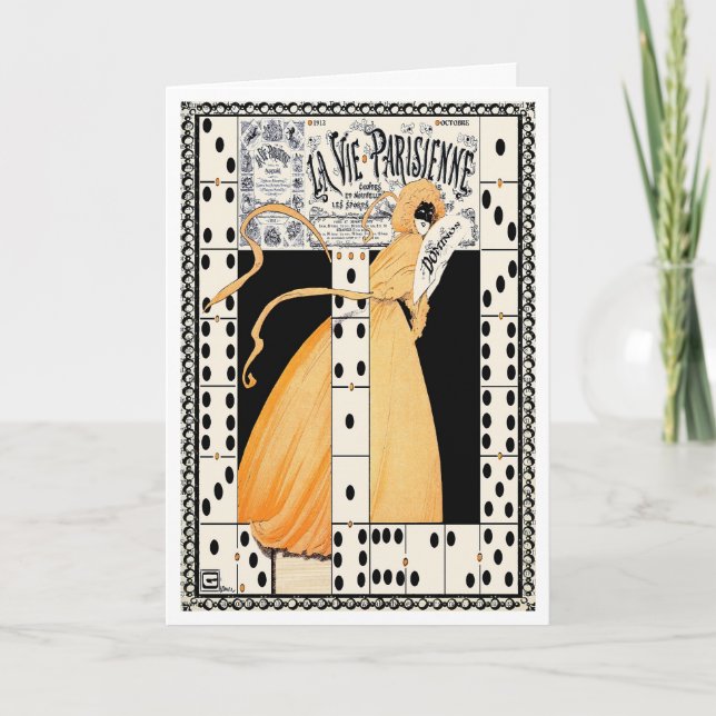 1912"LÅT SPELET BÖRJA" ART DECO FRANSK HALLOWEEN KORT (Framsida)