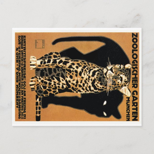 1912 Ludwig Hohlwein Leopard München Zoo Poster Vykort (Framsida)