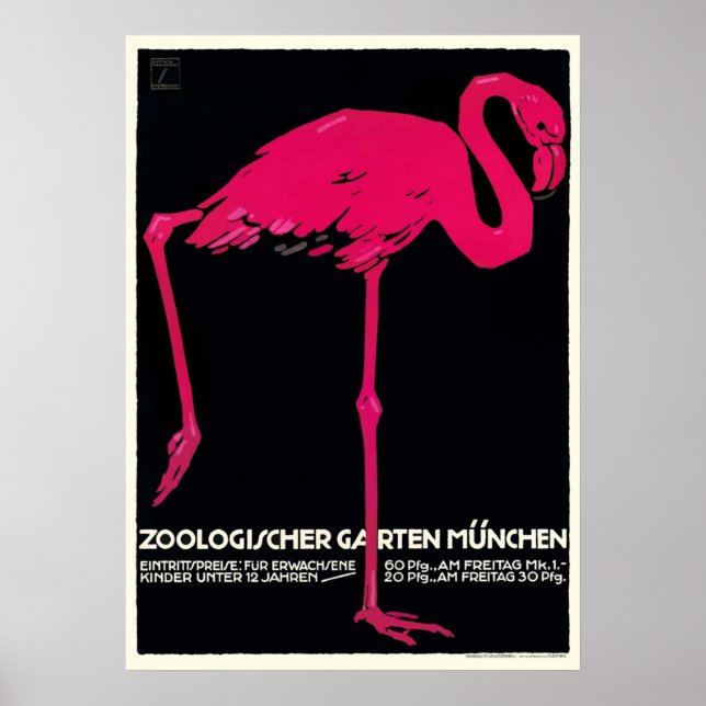 1912 Ludwig Hohlwein München Zoo Flamingo Poster (Framsidan)