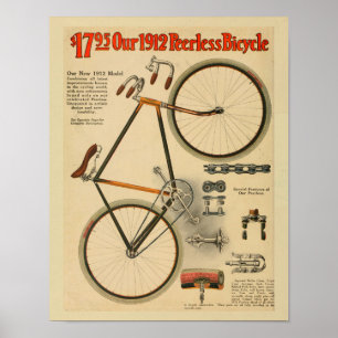 1912 Peerless Bicycle Färg och Art Print Poster