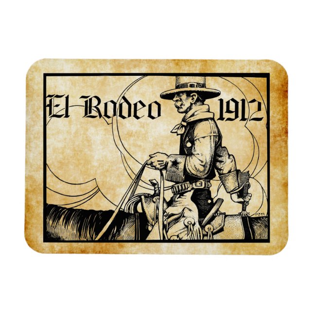 1912 Rodeo Cowboy Land western Art Magnet (Horisontell)