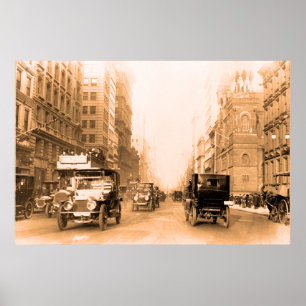 1913 Bild på Femte Avenue New York-sepia-vintagen Poster