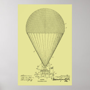 1913 Boat Airship Balloon Patent Art Teckning Skri Poster