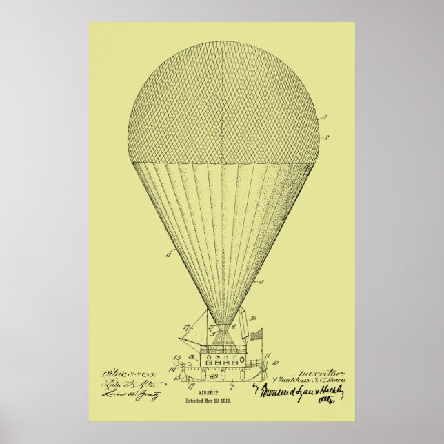1913 Boat Airship Balloon Patent Art Teckning Skri Poster (Framsidan)