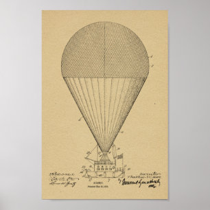 1913 Boat Airship Balloon Patent Art Teckning Skri Poster