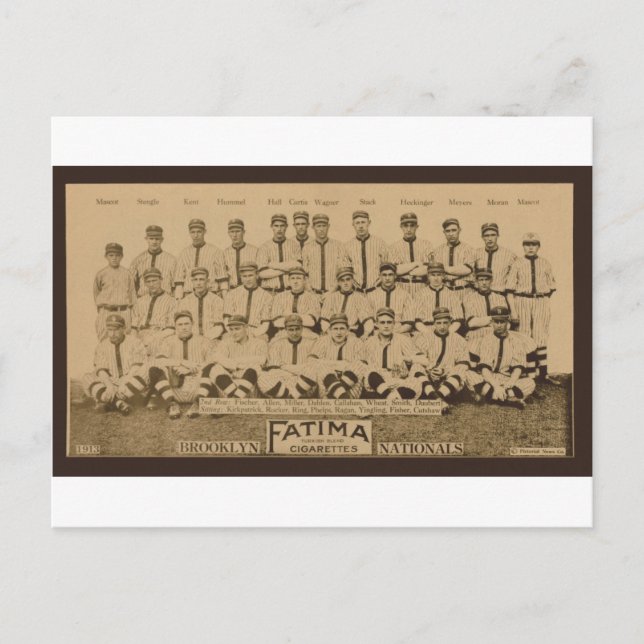 1913 Brooklyn Dodgers Fatima Tobacco Card Print Vykort (Framsida)