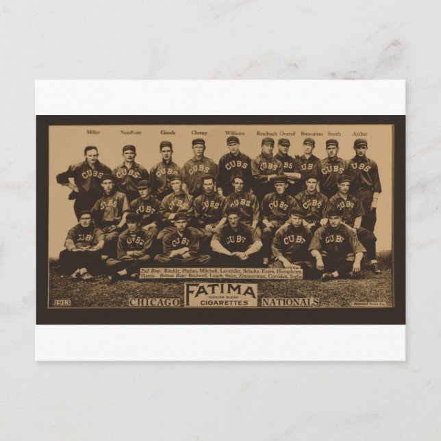 1913 Chicago Cubs Fatima Tobacco Card Print Vykort (Framsida)