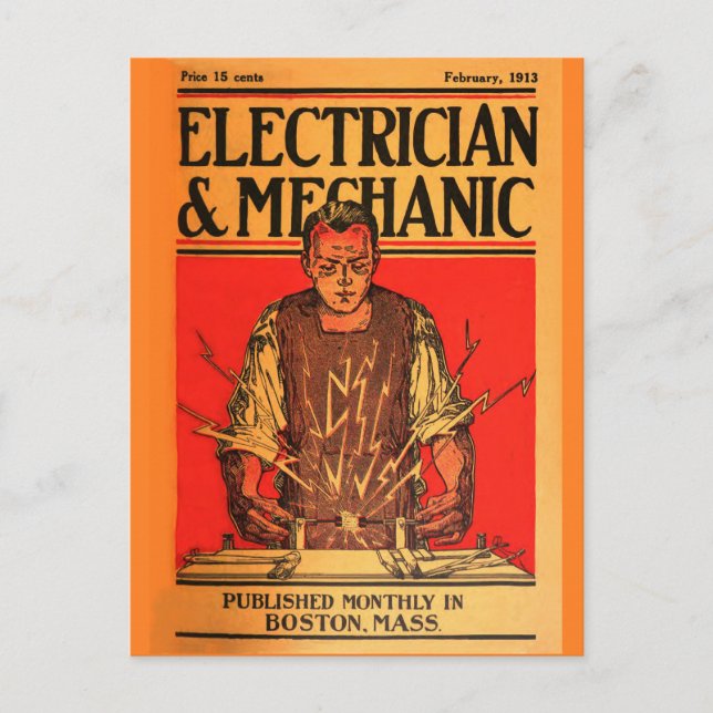 "1913 Feb-ElectricianandMechanic" vykort (Framsida)