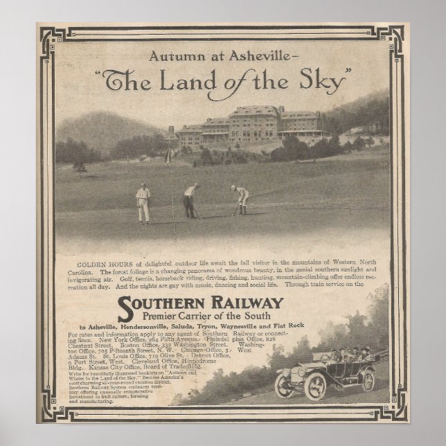 1913 Hösten i Asheville NC-turism och Poster (Framsidan)