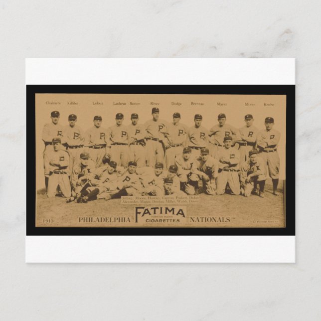 1913 Philadelphia Phillies Fatima Tobacco Card Vykort (Framsida)