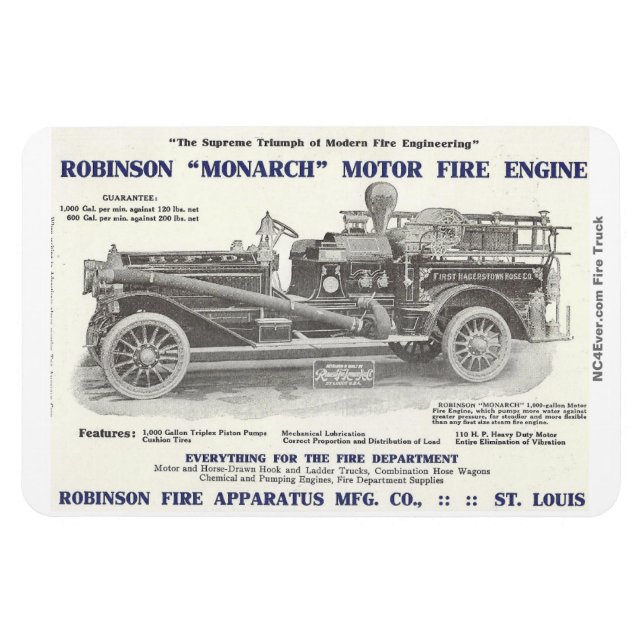 1913 Robinson "Monarch" Motor Fire Engine Flexibel Magnet (Horisontell)