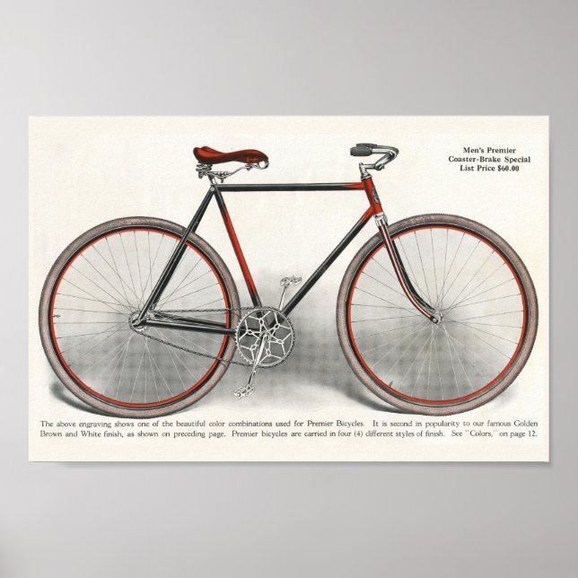 1913 Vintages Manar Premier Bicycle Ad Art Poster (Framsidan)