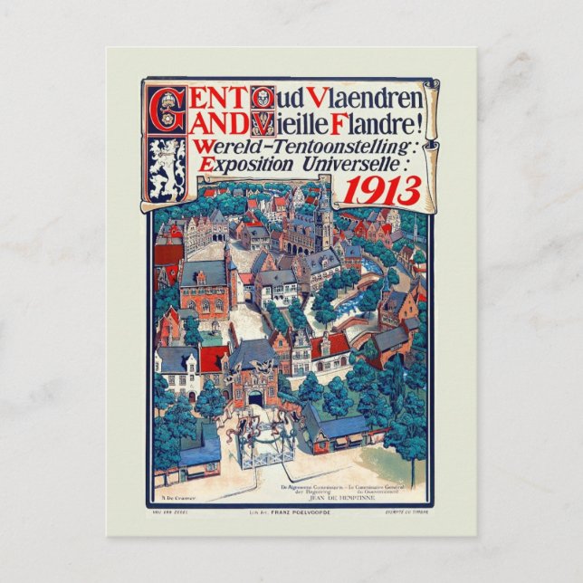1913 World Expo Gent Old Flanders Historical Vykort (Framsida)