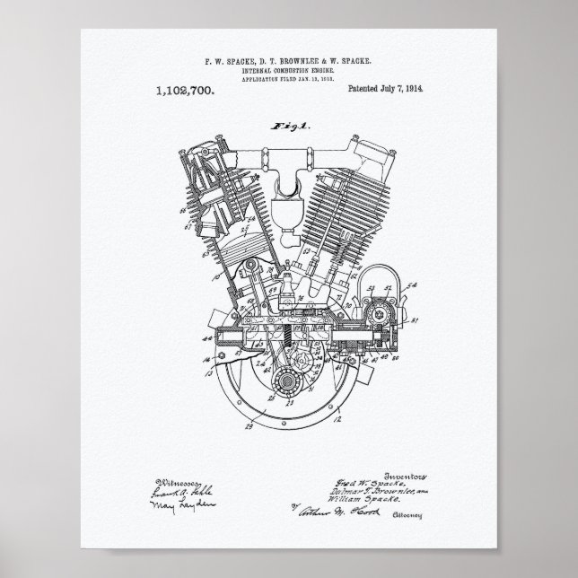 1914 års Papper för patentvit förbränningsmotor Poster (Framsidan)