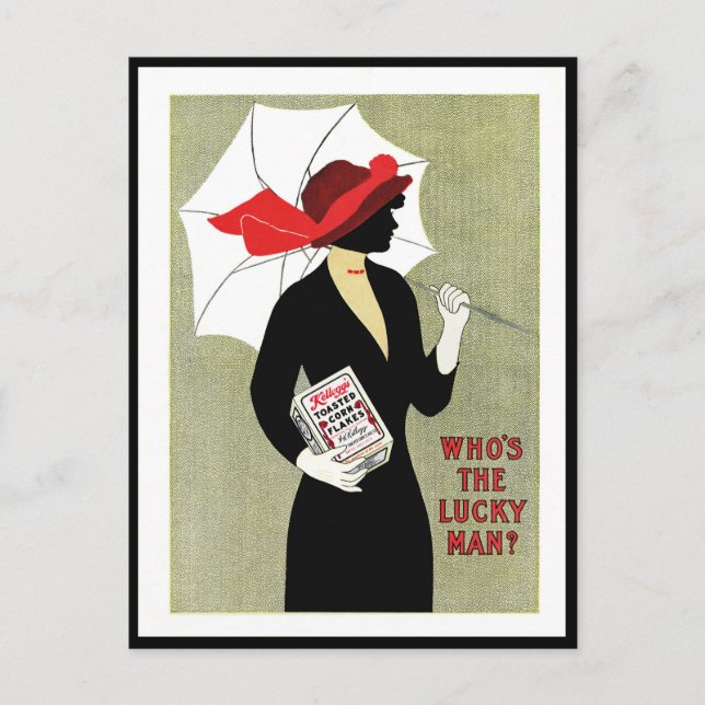 1914 ART DECO "LUCKY MAN" MAJ FLAKES ADV VYKORT (Framsida)