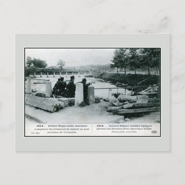 1914 belgiska soldater i försvar nära Termonde Vykort (Framsida)