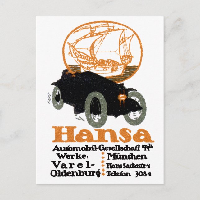 1914 Hansa Automobile Vykort (Framsida)
