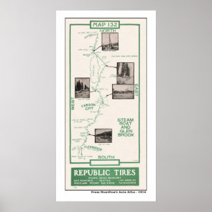 1914 Karta, Carson City, Steamboat, Glenbrook Poster