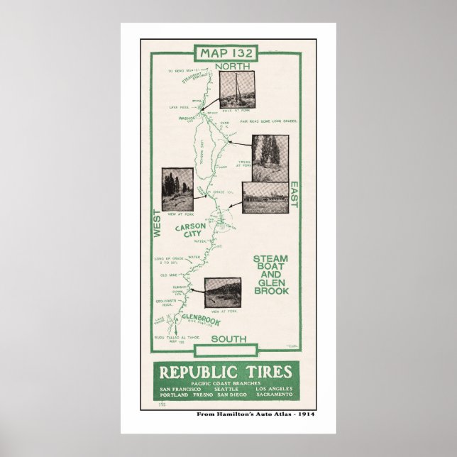 1914 Karta, Carson City, Steamboat, Glenbrook Poster (Framsidan)