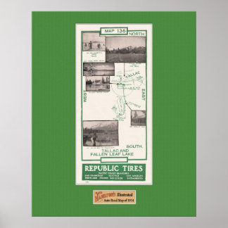 1914 Karta, Fallen Löv Sjö och Tallac Poster