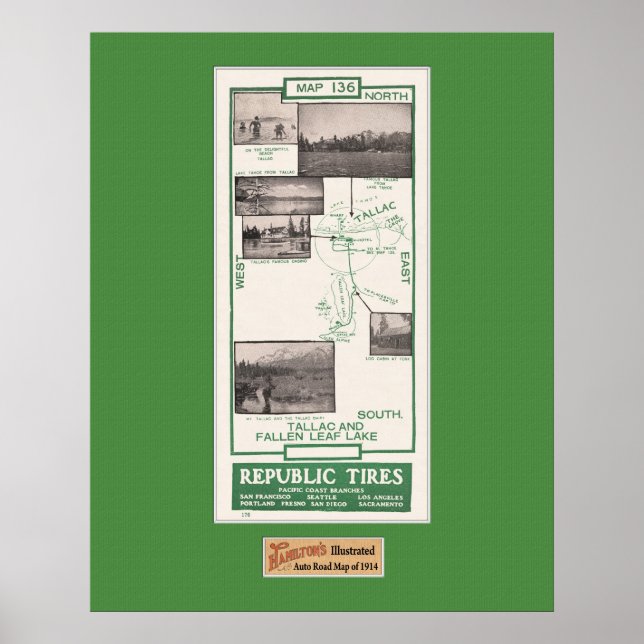 1914 Karta, Fallen Löv Sjö och Tallac Poster (Framsidan)