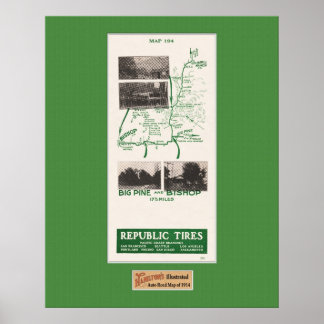 1914 Karta, Gilbert's Ranch to Bishop, Big Gräs Ca Poster