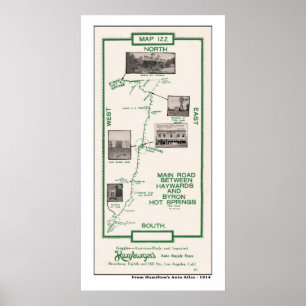 1914 karta, Haywards till Byron Hot Springs Poster