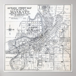 1914 Karta i Mankato Minnesota Poster