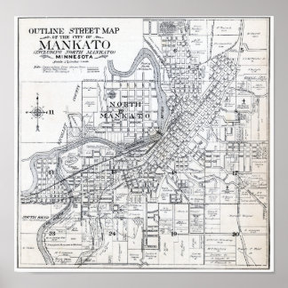 1914 Karta i Mankato Minnesota Poster