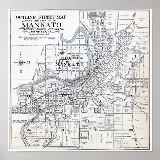 1914 Karta i Mankato Minnesota Poster (Framsidan)