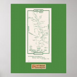 1914 Karta i Yosemite Valley Poster