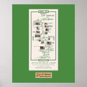 1914 Karta, LA till Long Beach Poster