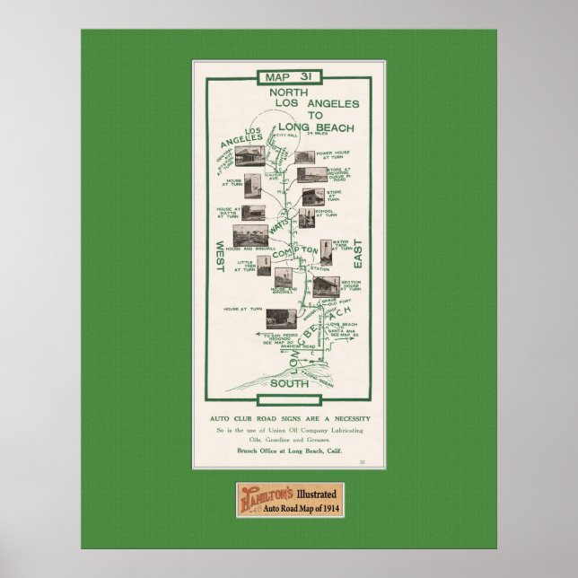 1914 Karta, LA till Long Beach Poster (Framsidan)