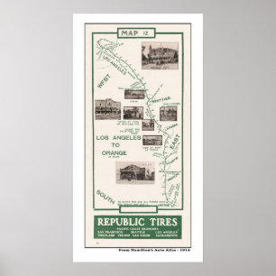 1914 Karta, LA till Orange Poster