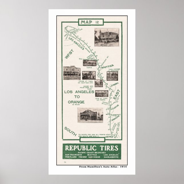 1914 Karta, LA till Orange Poster (Framsidan)