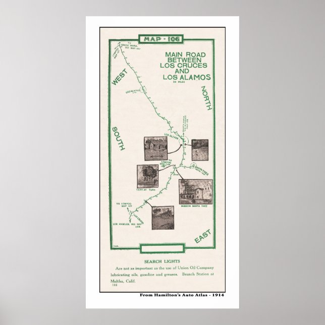 1914 Karta, Los Cruces till Los Alamos Poster (Framsidan)