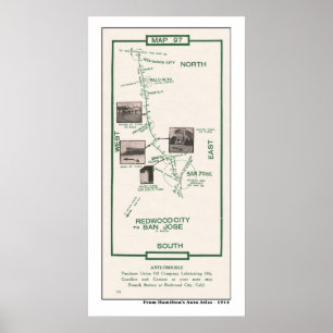 1914 Karta, Palo Alto till San Jose-Poster Poster