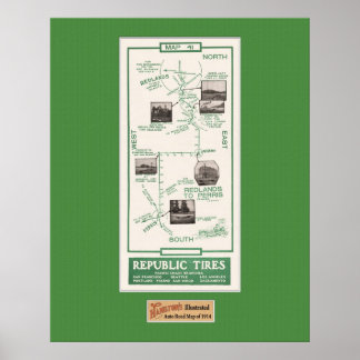 1914 Karta, Redlands till Perris Poster