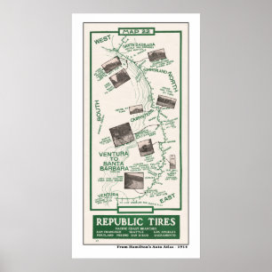 1914 Karta, Santa Barbara till Ventura Poster