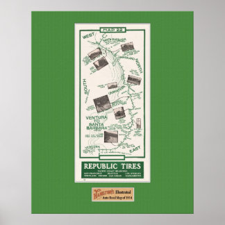1914 Karta, Santa Barbara till Ventura Poster