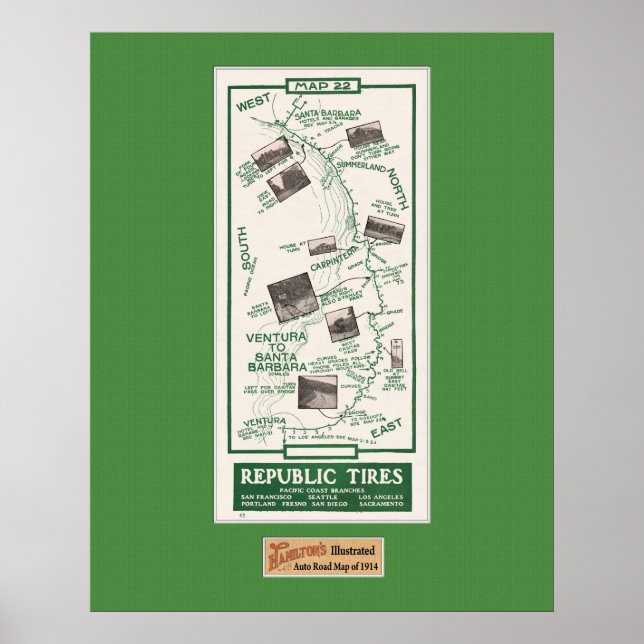 1914 Karta, Santa Barbara till Ventura Poster (Framsidan)